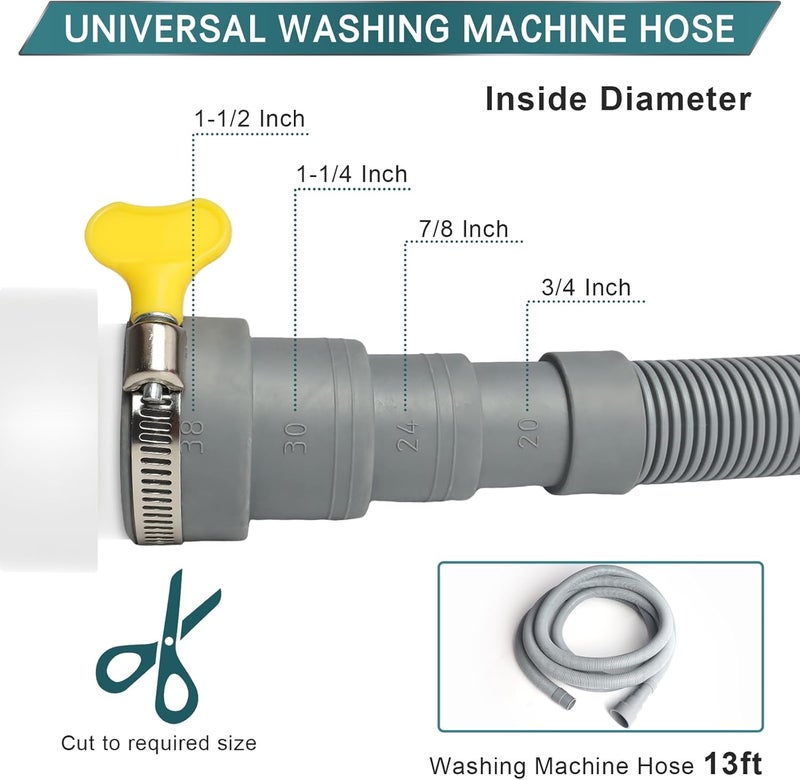 SDLDEER 13FT Washing Machine Drain Hose, Universal Dishwasher Hose Extension Kit with 1 U-Bend Holder, 1 Extension Adapter and 4 Hose Clamps - Image 2